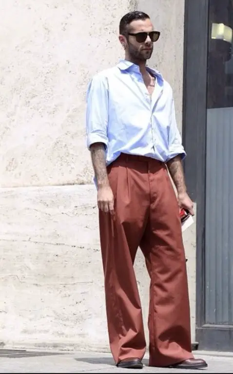 Wide-Leg Trousers with Button-Down Shirt